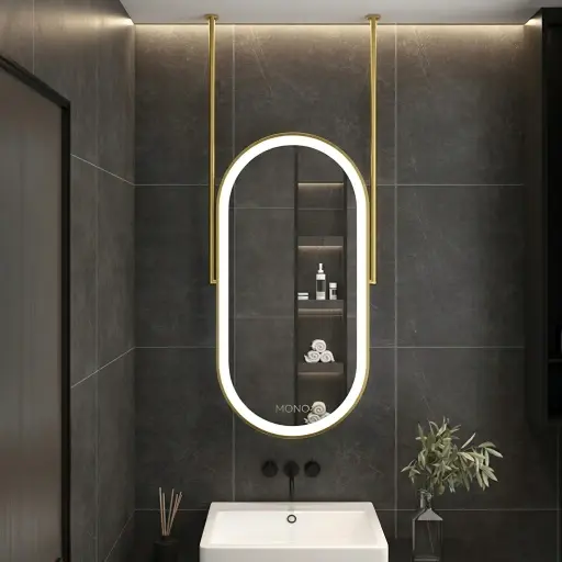 Oval Ceiling-Hung Framed LED Front-Light Mirror with Touch Dimmer [1087]
