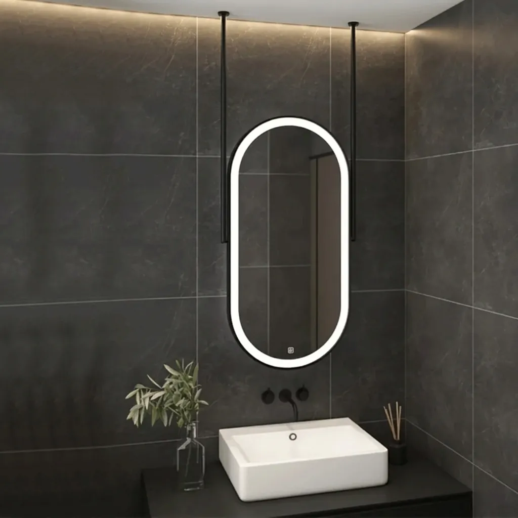 Oval Ceiling-Hung Framed LED Front-Light Mirror with Touch Dimmer [1087] — LHM-1087 (image 2)