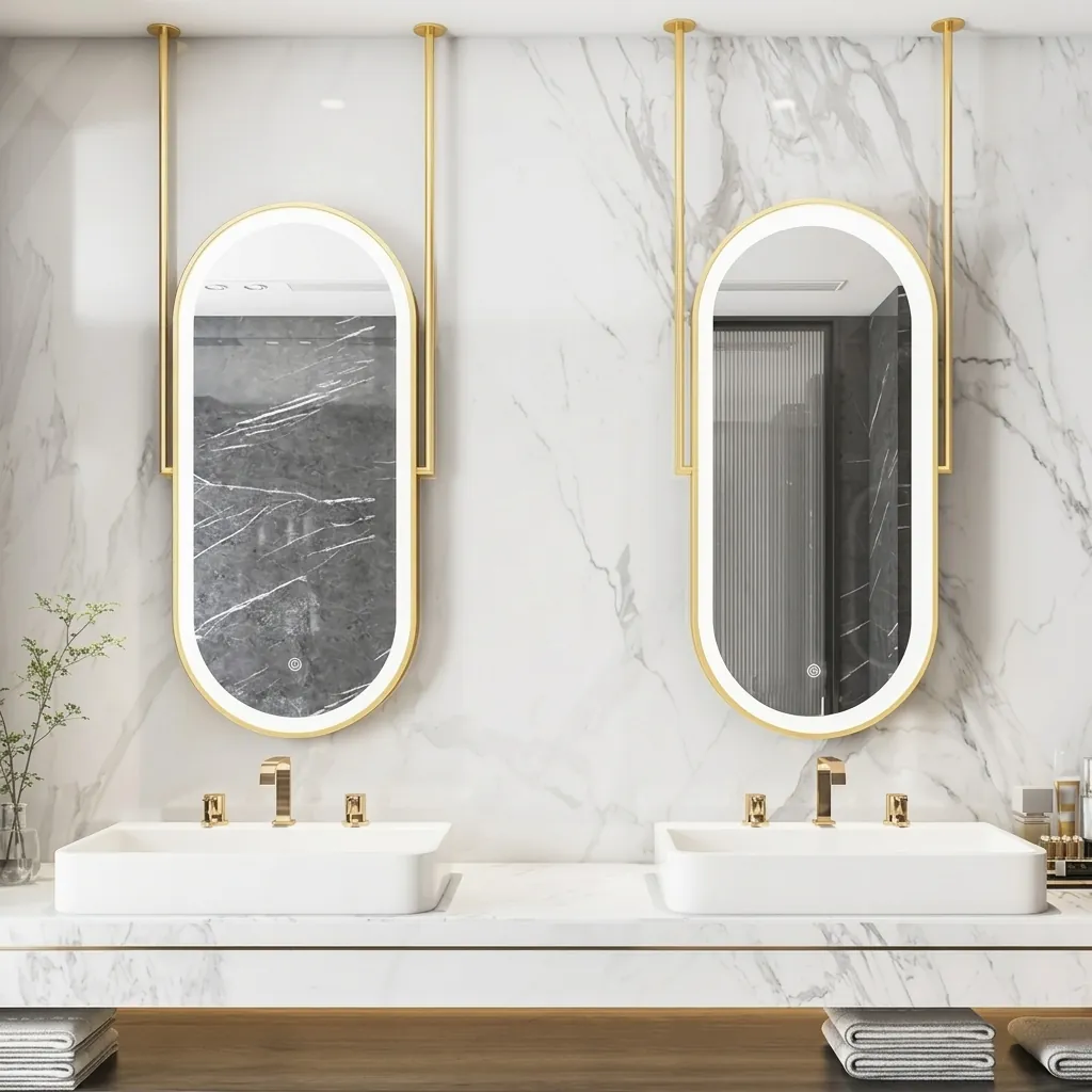 Oval Ceiling-Hung Framed LED Front-Light Mirror with Touch Dimmer [1087] — LHM-1087 (image 4)