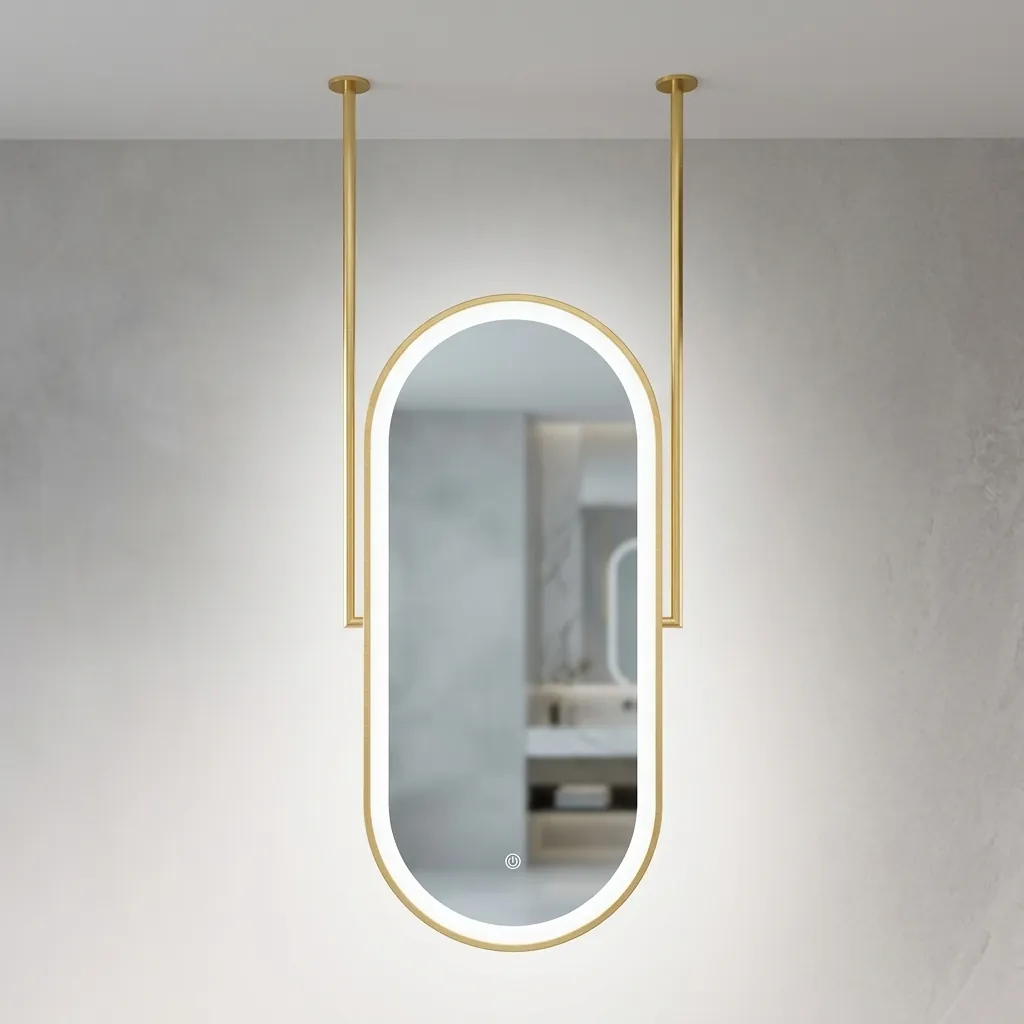 Oval Ceiling-Hung Framed LED Front-Light Mirror with Touch Dimmer [1087] — LHM-1087 (image 5)