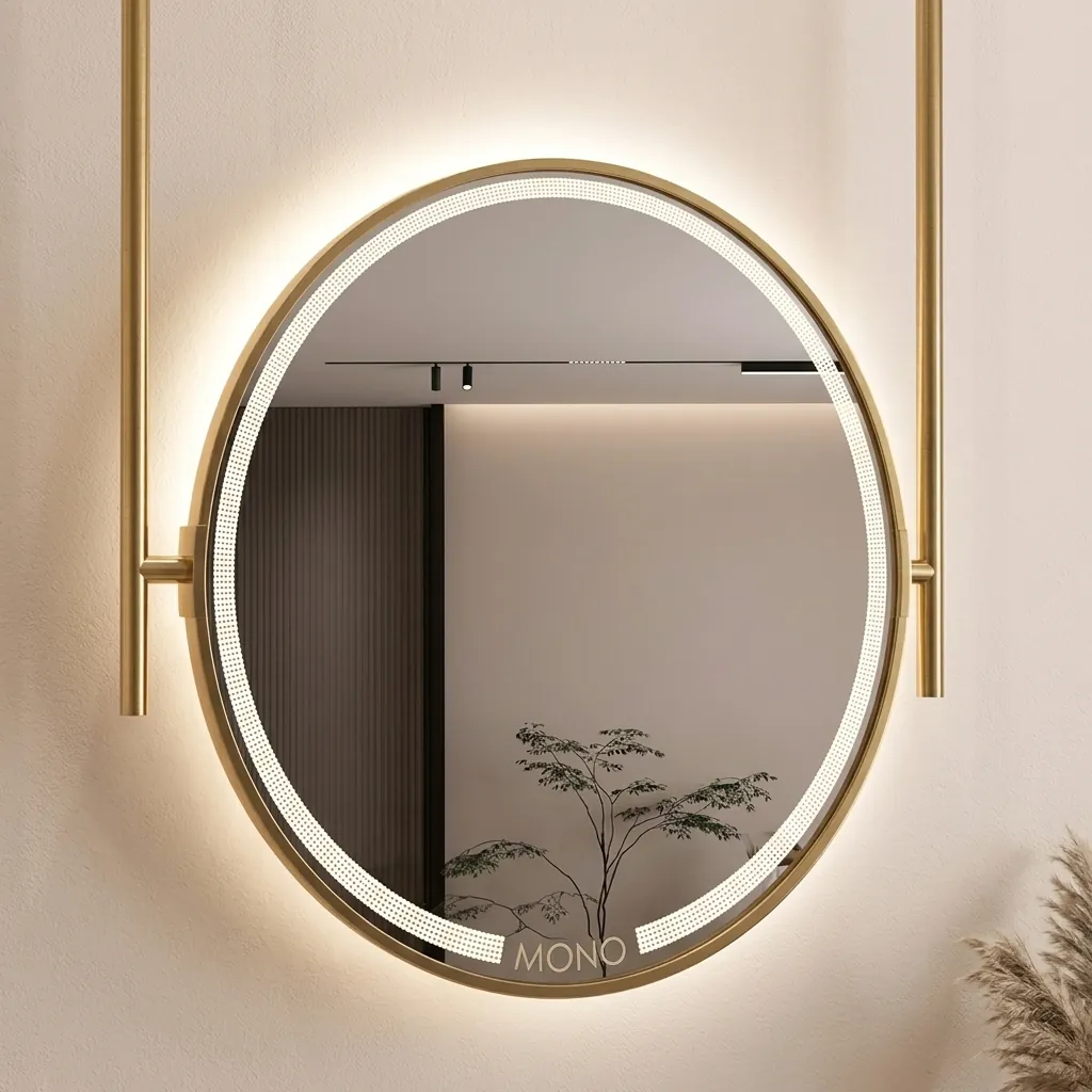 Round Ceiling-Hung Framed LED Backlit Mirror with Touch Dimmer — LHM-1088 (image 1)