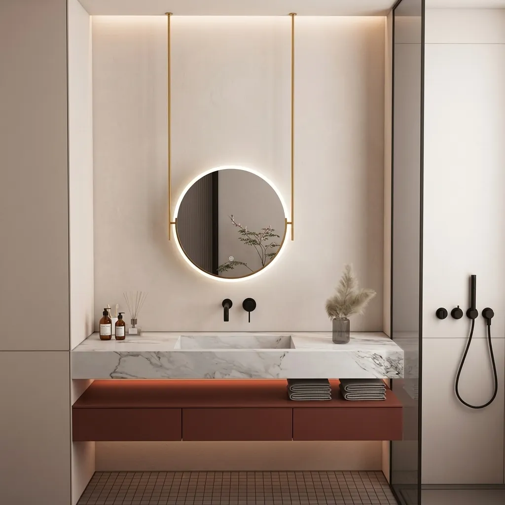 Round Ceiling-Hung Framed LED Backlit Mirror with Touch Dimmer — LHM-1088 (image 2)