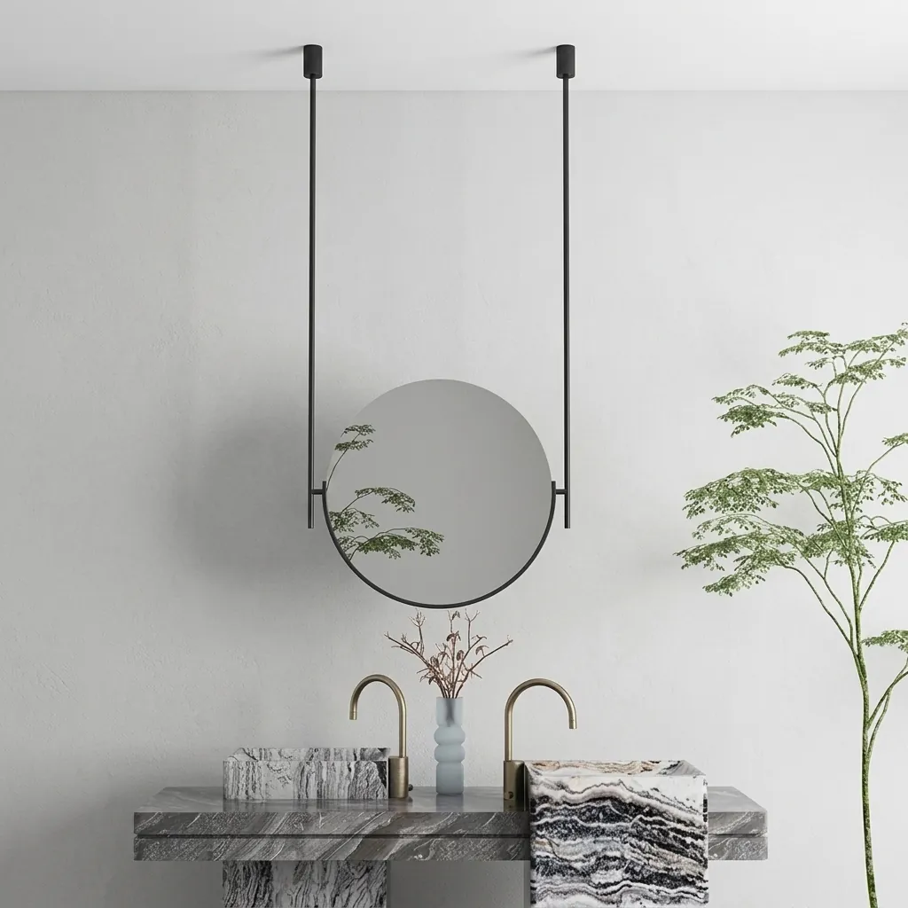 Round Ceiling-Hung Framed LED Backlit Mirror with Touch Dimmer — LHM-1088 (image 4)