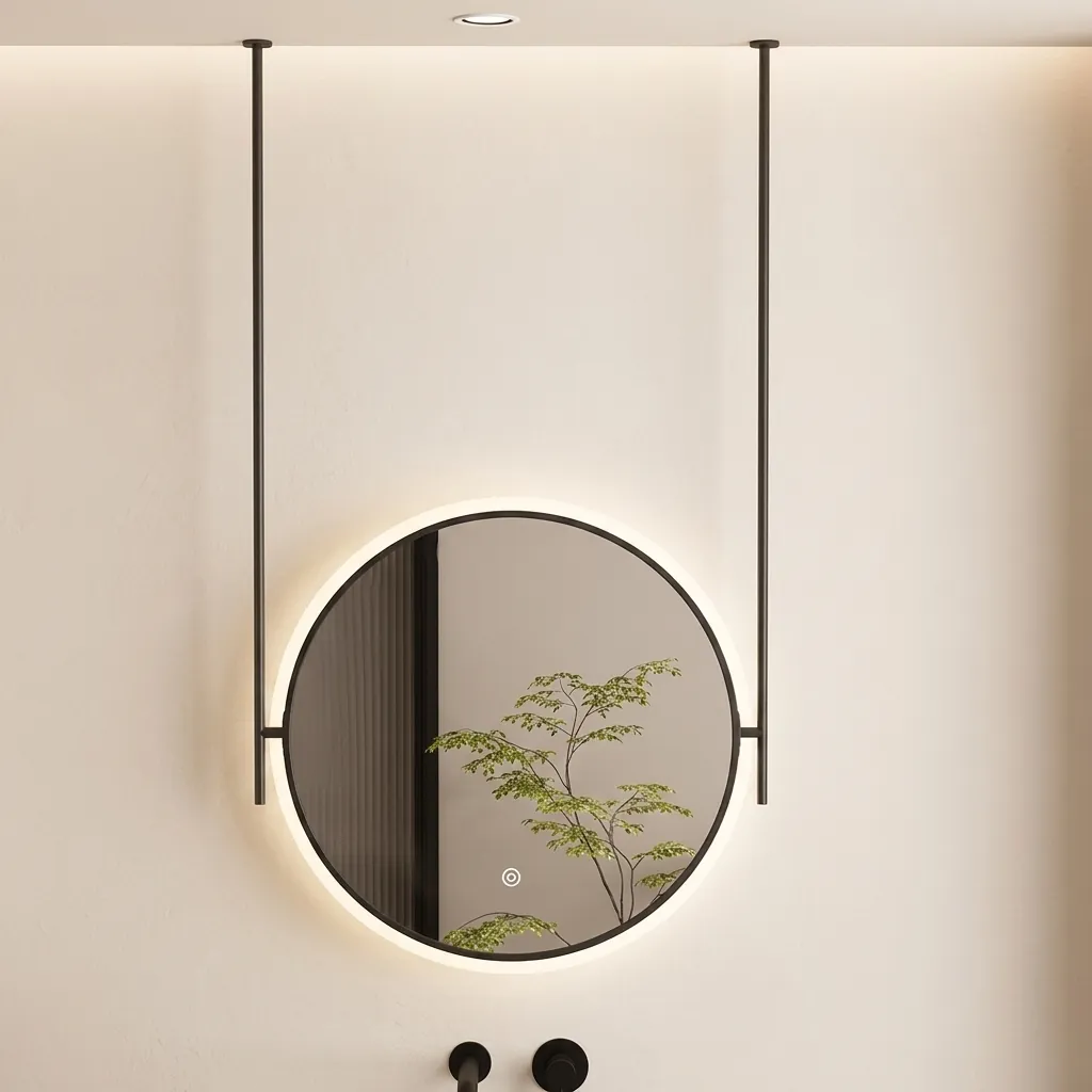 Round Ceiling-Hung Framed LED Backlit Mirror with Touch Dimmer — LHM-1088 (image 5)