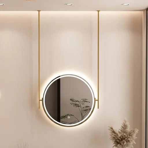 Round Ceiling-Hung Framed LED Backlit Mirror with Touch Dimmer — LHM-1088