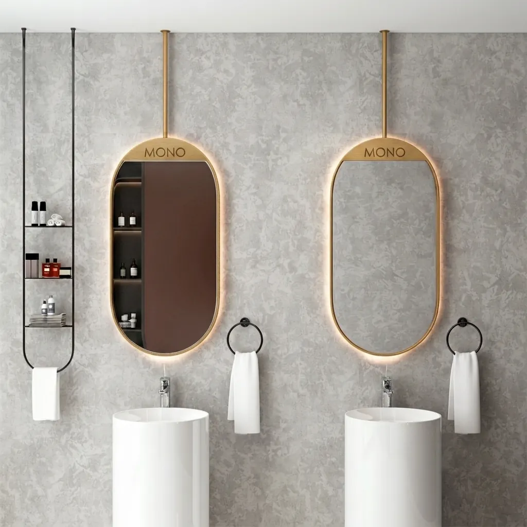 Oval Ceiling-Hung Framed LED Backlit Mirror with Touch Dimmer [1090] — LHM-1090 (image 1)