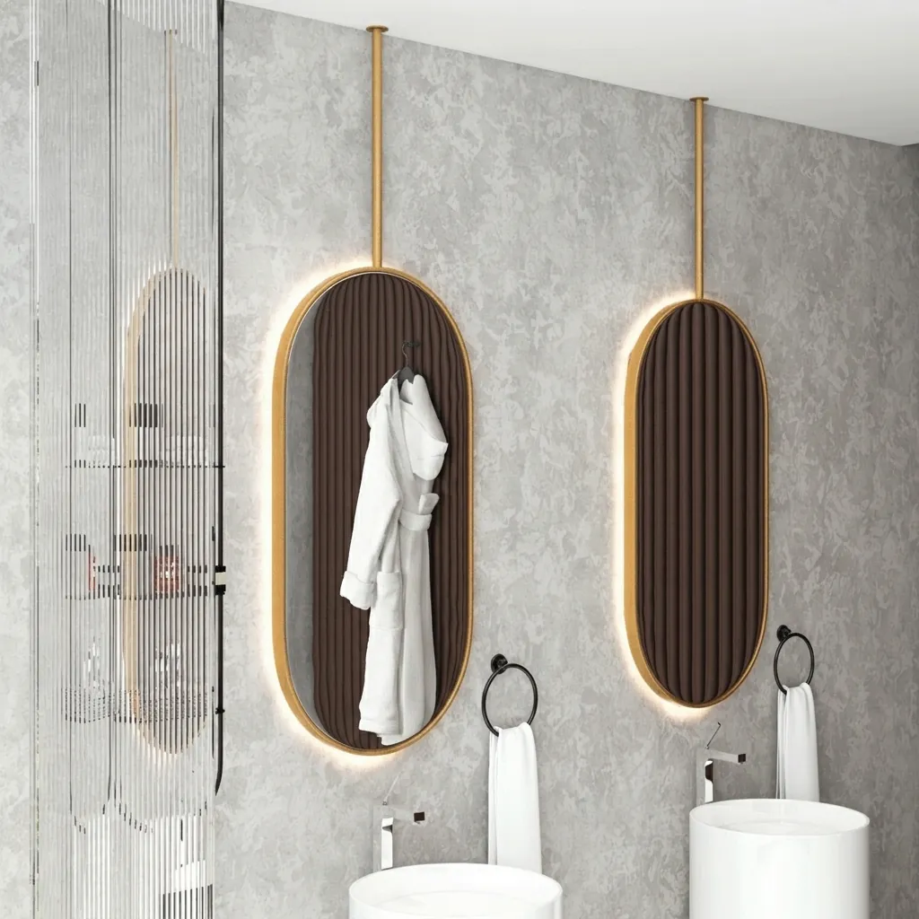 Oval Ceiling-Hung Framed LED Backlit Mirror with Touch Dimmer [1090] — LHM-1090 (image 2)