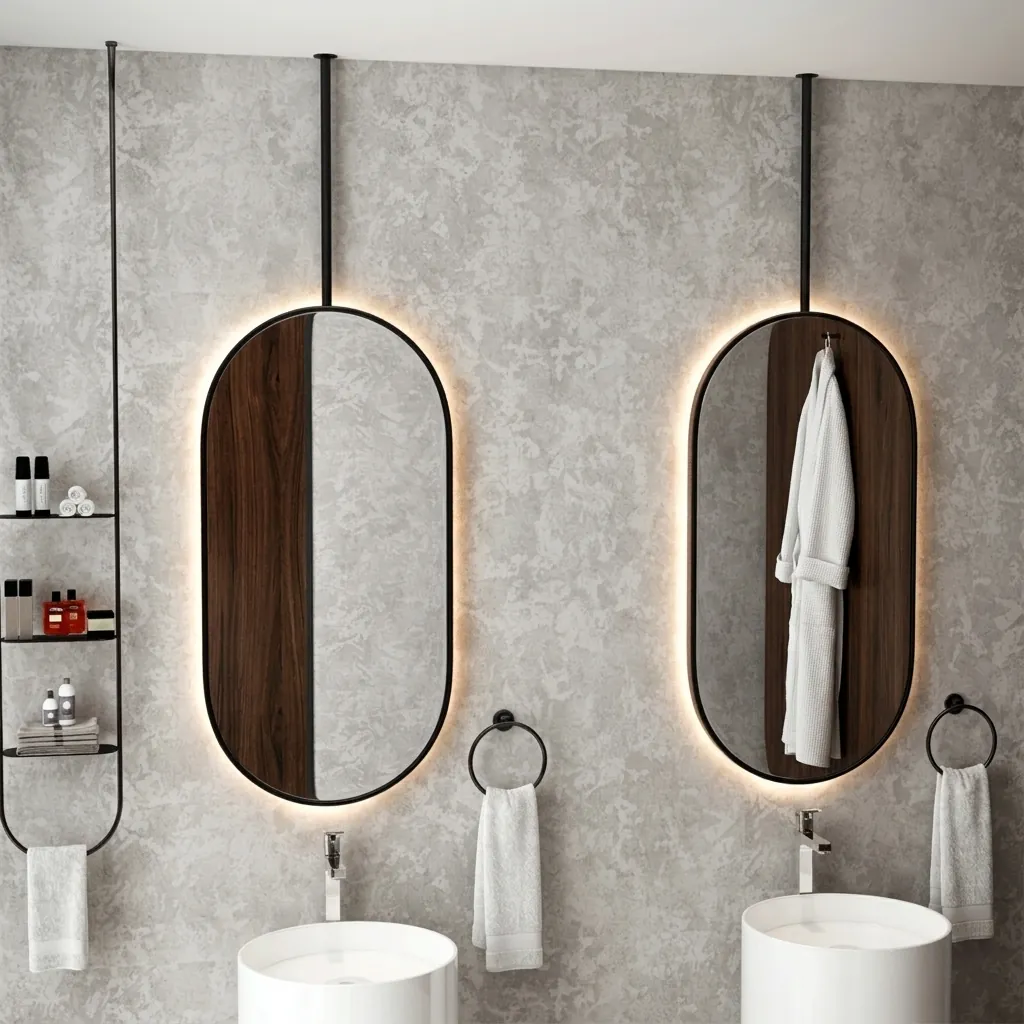 Oval Ceiling-Hung Framed LED Backlit Mirror with Touch Dimmer [1090] — LHM-1090 (image 3)