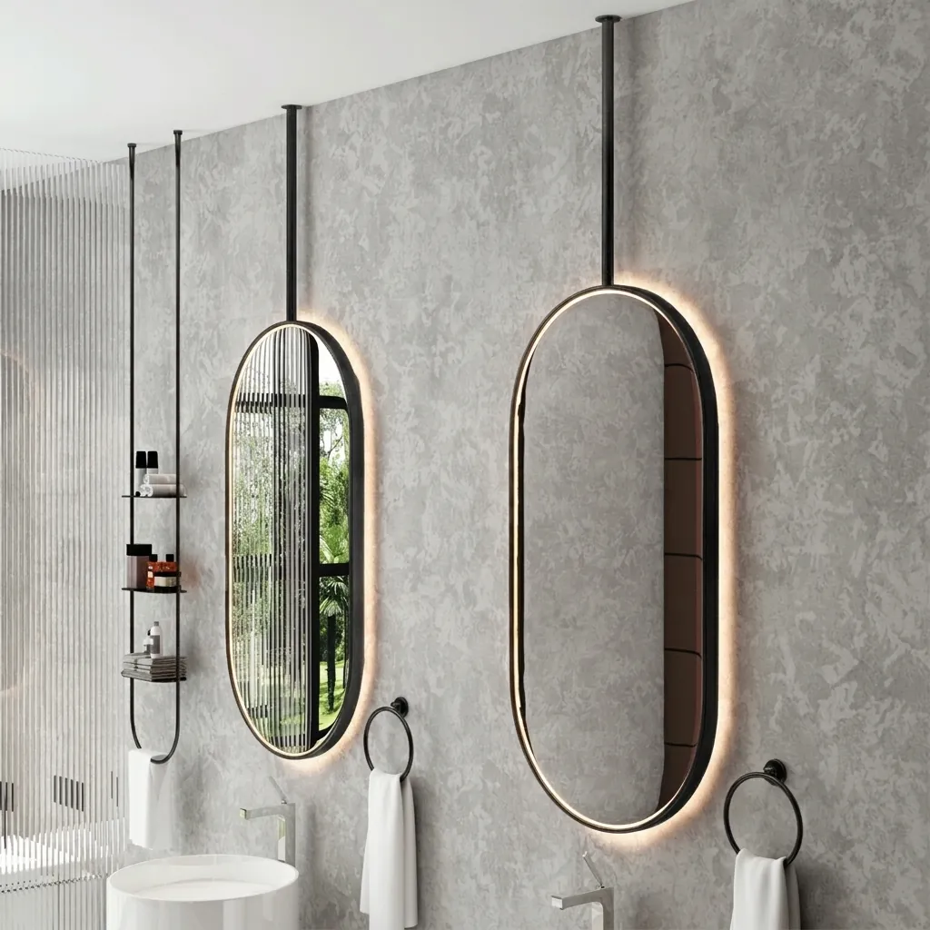 Oval Ceiling-Hung Framed LED Backlit Mirror with Touch Dimmer [1090] — LHM-1090 (image 4)