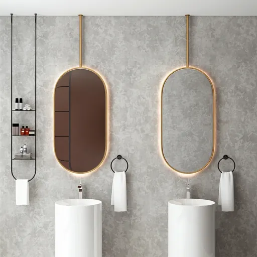 Oval Ceiling-Hung Framed LED Backlit Mirror with Touch Dimmer [1090] — LHM-1090