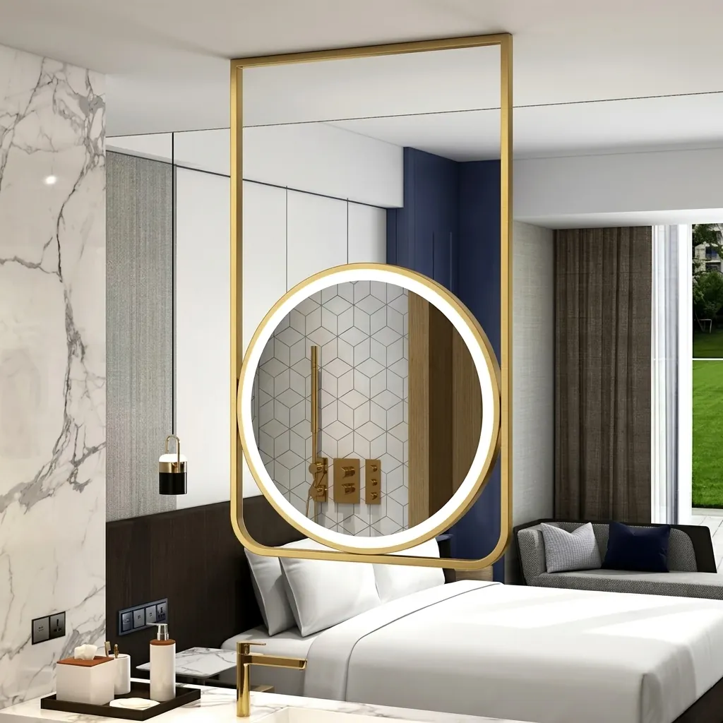 Round Ceiling-Hung Framed Front-Lit Mirror with Touch Dimmer [1091] — LHM-1091 (image 2)