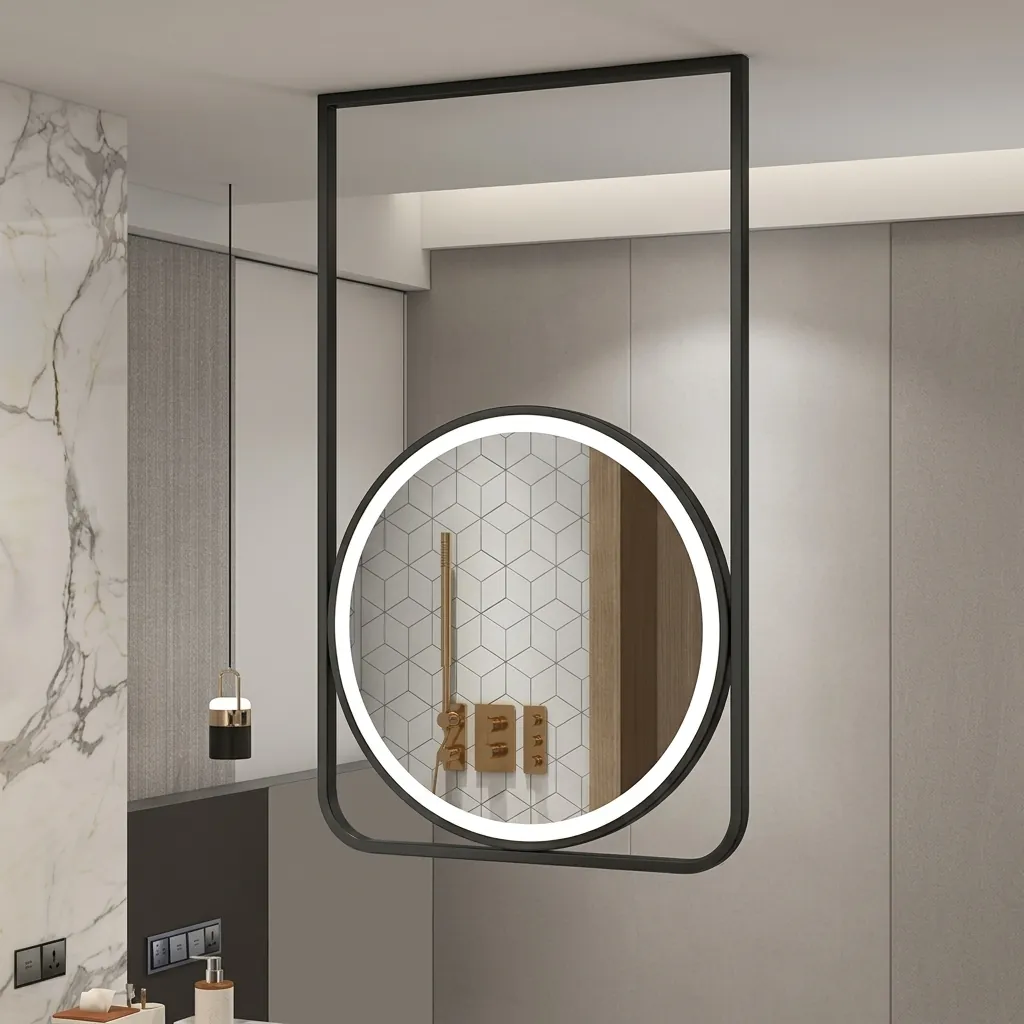 Round Ceiling-Hung Framed Front-Lit Mirror with Touch Dimmer [1091] — LHM-1091 (image 3)