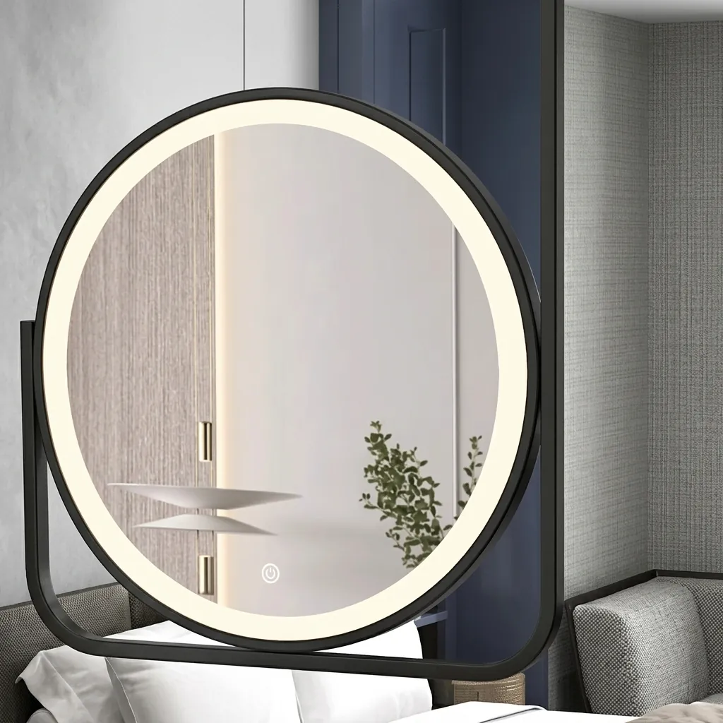 Round Ceiling-Hung Framed Front-Lit Mirror with Touch Dimmer [1091] — LHM-1091 (image 5)