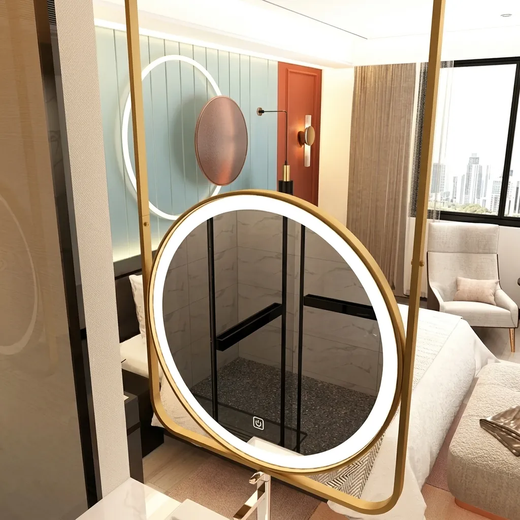 Round Ceiling-Hung Framed Front-Lit Mirror with Touch Dimmer [1091] — LHM-1091 (image 6)