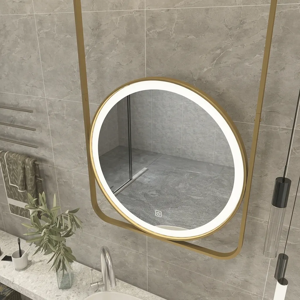 Round Ceiling-Hung Framed Front-Lit Mirror with Touch Dimmer [1091] — LHM-1091 (image 7)