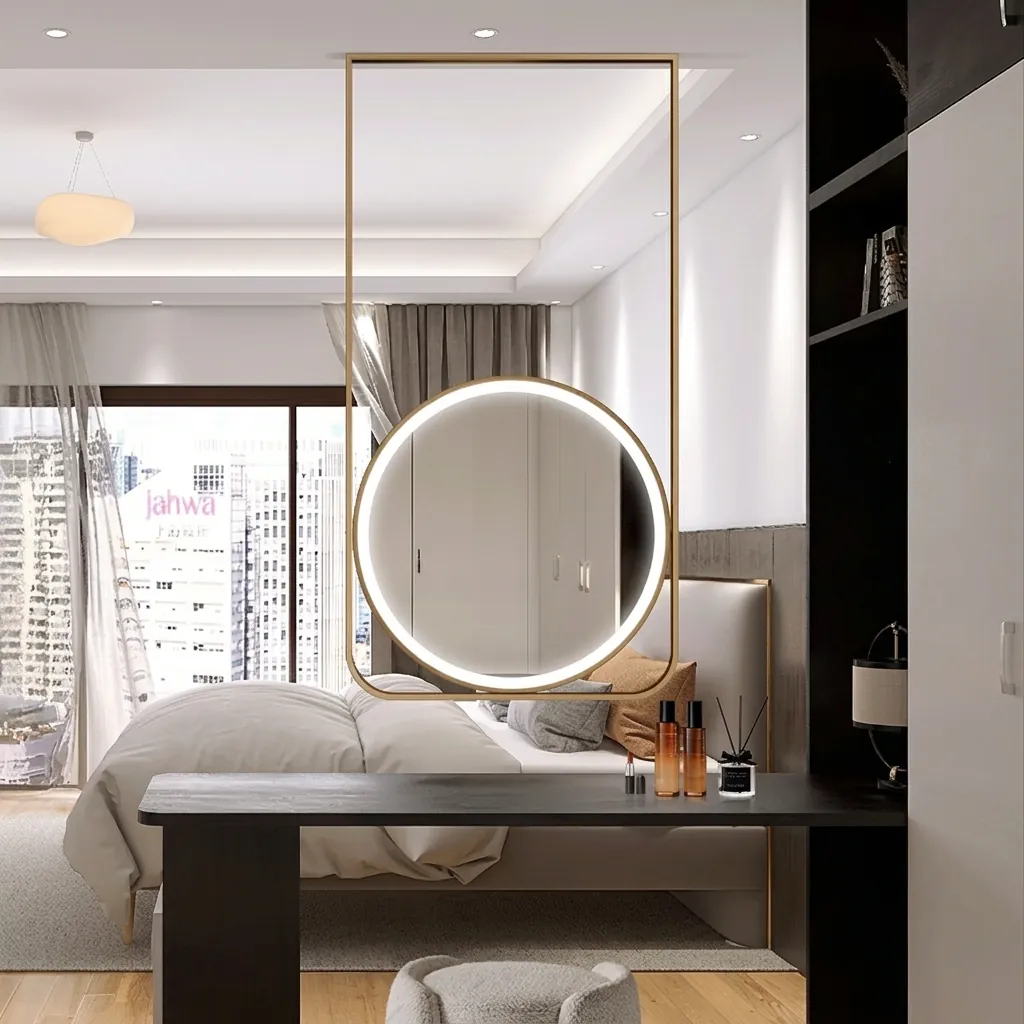 Round Ceiling-Hung Framed Front-Lit Mirror with Touch Dimmer [1091] — LHM-1091 (image 9)