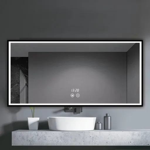 Black Framed Rectangle LED Bathroom Mirror — WLM-1079