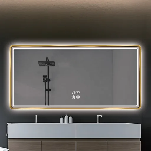 Rounded Rectangle LED Bathroom Mirror with Metal Trim — WLM-1086