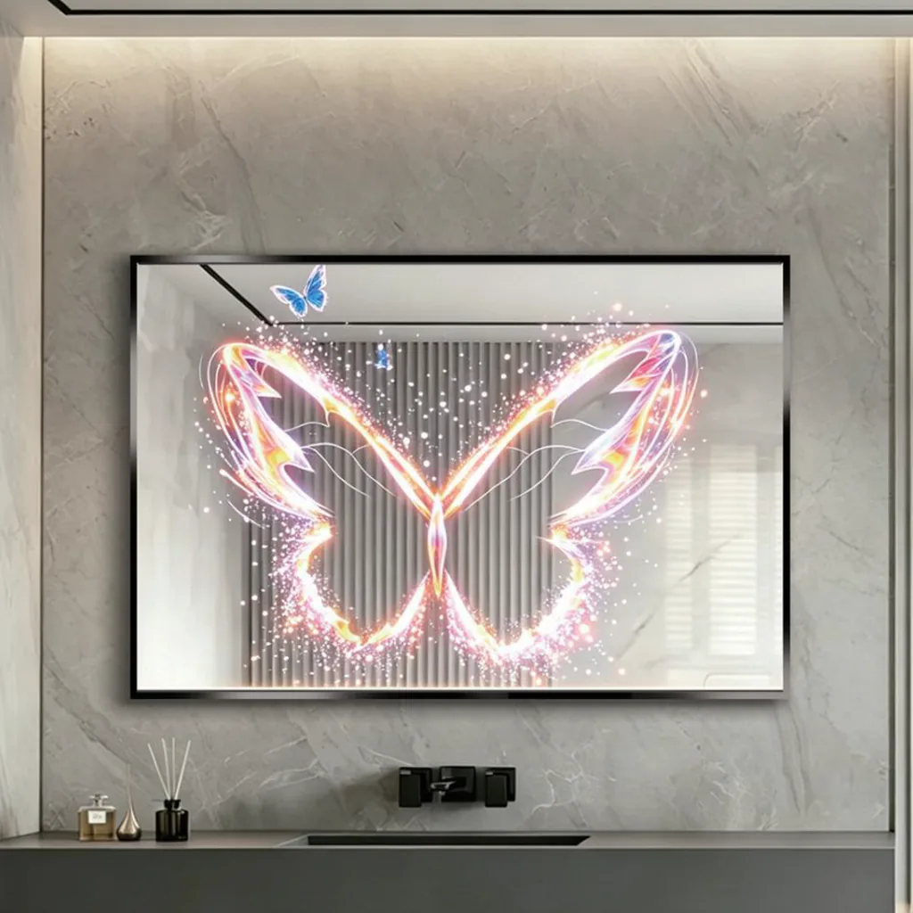 Rectangle Art Mirror with Hidden Butterfly Artwork — WLM-1090