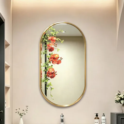Capsule Art Mirror with Hidden Floral Artwork — WLM-1091