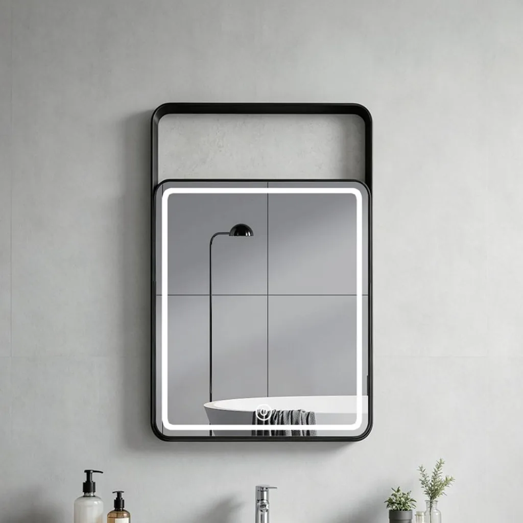 Portrait LED Mirror with Open-Top Stainless Steel Frame — WLM-1096
