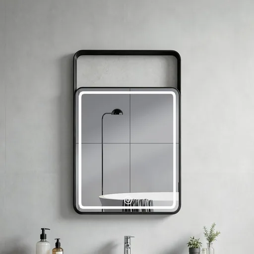 Portrait LED Mirror with Open-Top Stainless Steel Frame — WLM-1096