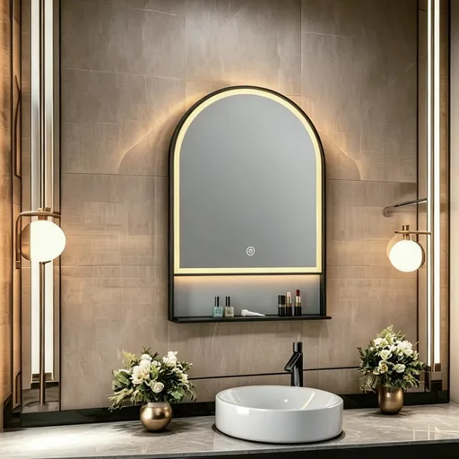 Arched Framed LED Mirror with Shelf — WLM-1099