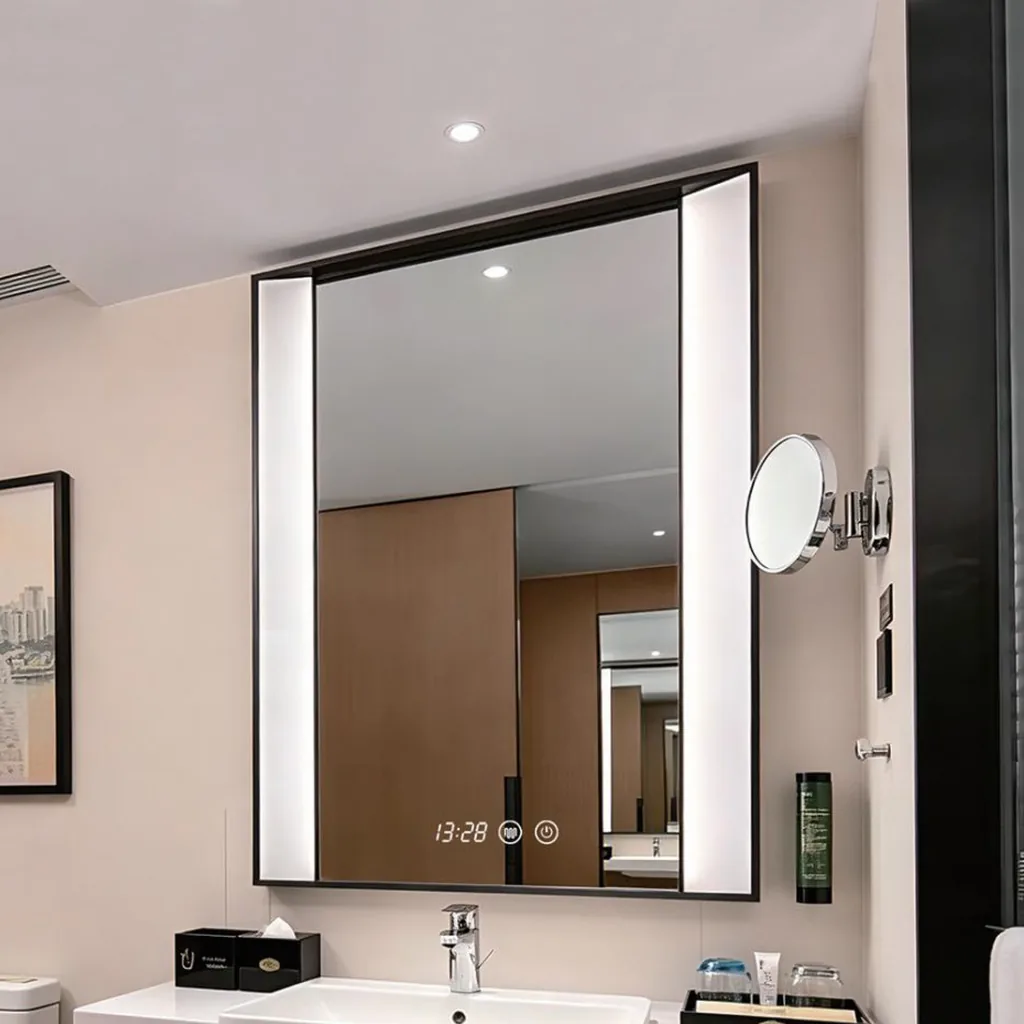 Black Framed Hotel Mirror with Side Light Panels — WLM-1103