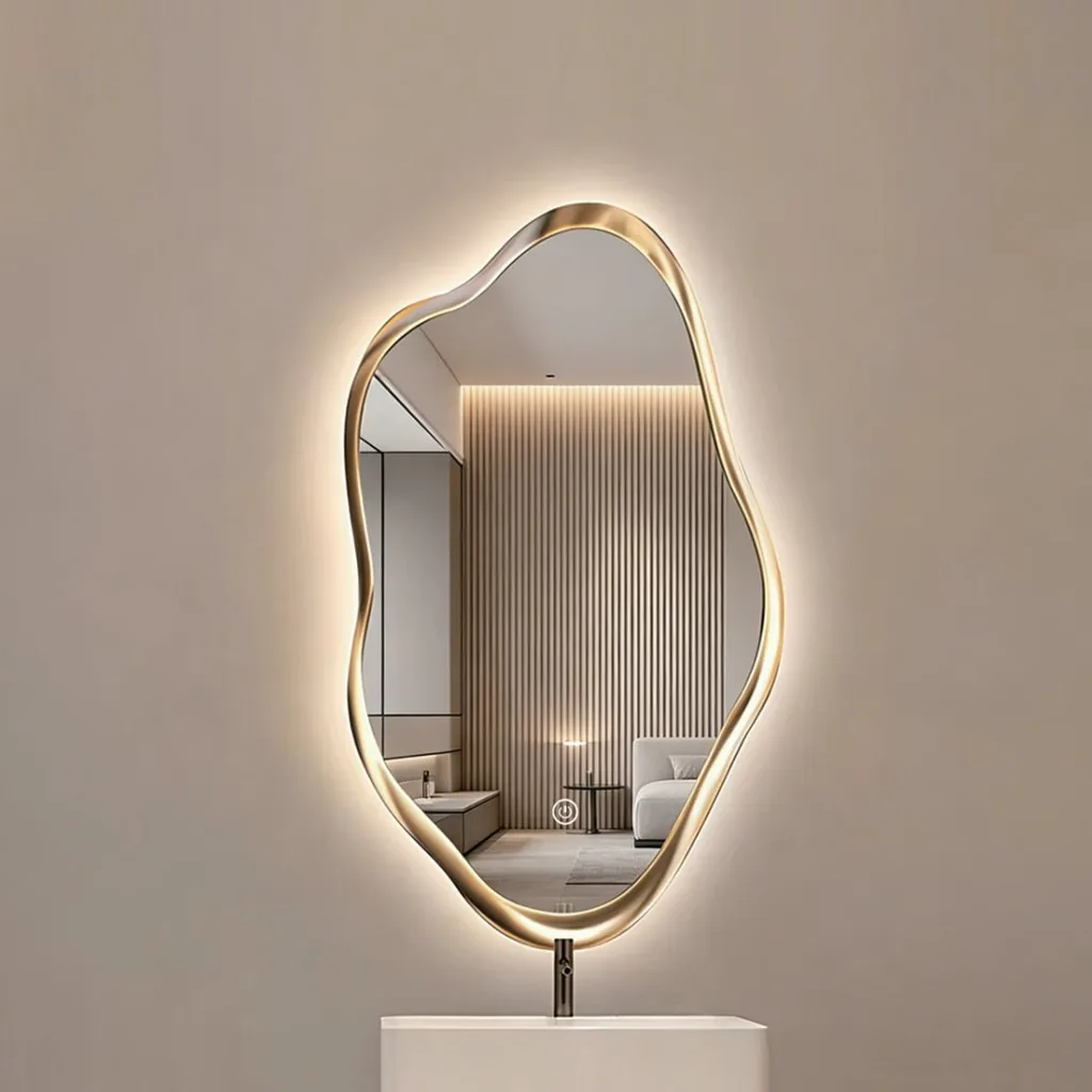 Wavy Wooden Frame LED Mirror — WLM-1108