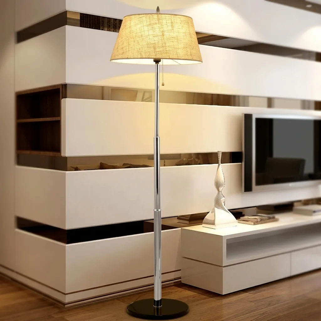 Floor Lamp With Marble Base And Pull Chain Switch - Stainless Steel — LMP-1032 (image 3)