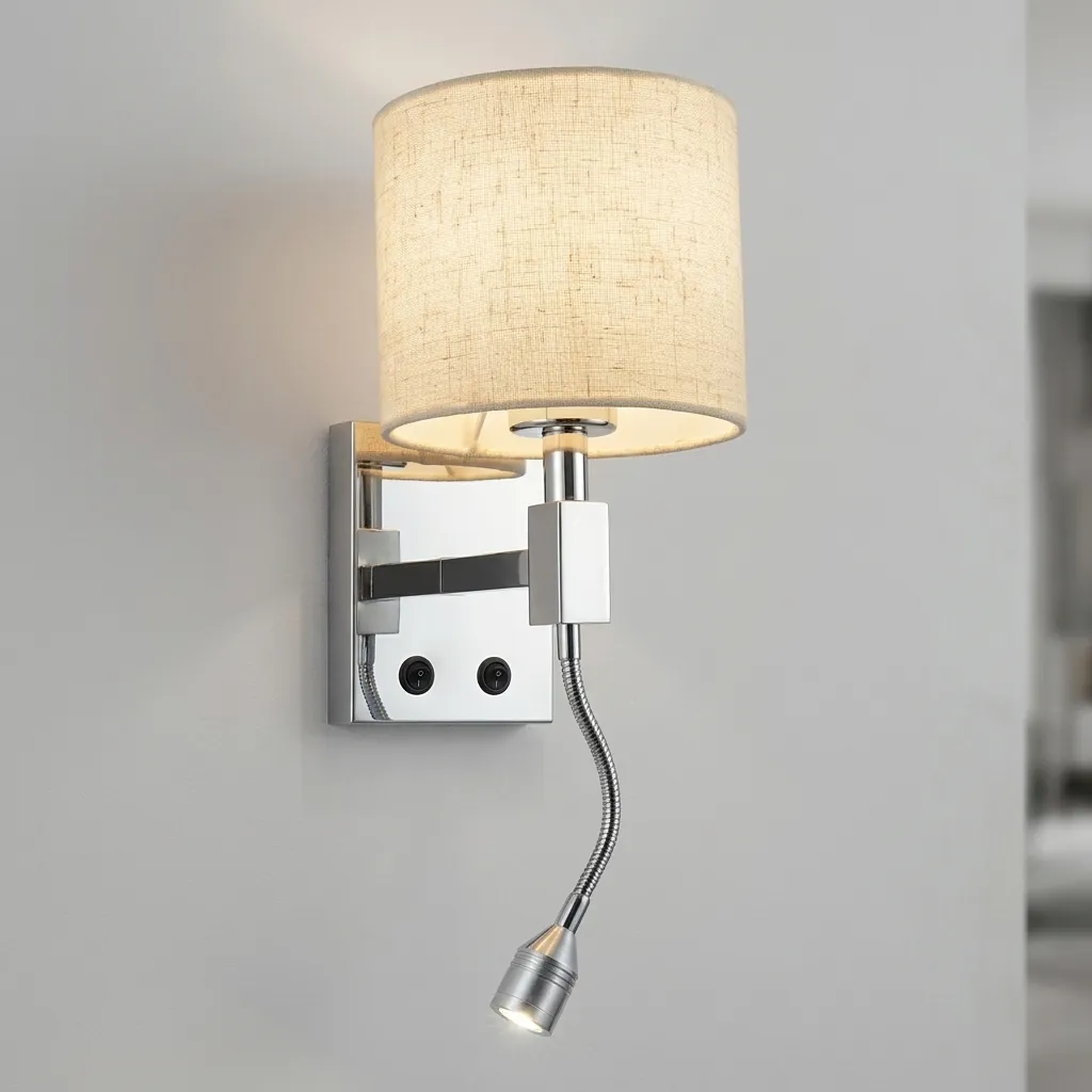 Wall Light With Adjustable Led Reading Lamp - Stainless Steel — LMP-1033 (image 2)