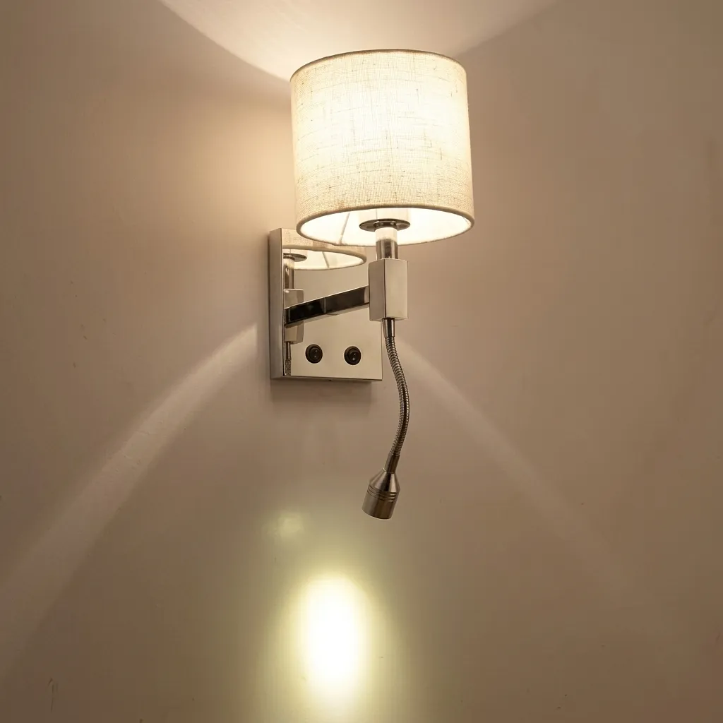 Wall Light With Adjustable Led Reading Lamp - Stainless Steel — LMP-1033 (image 5)