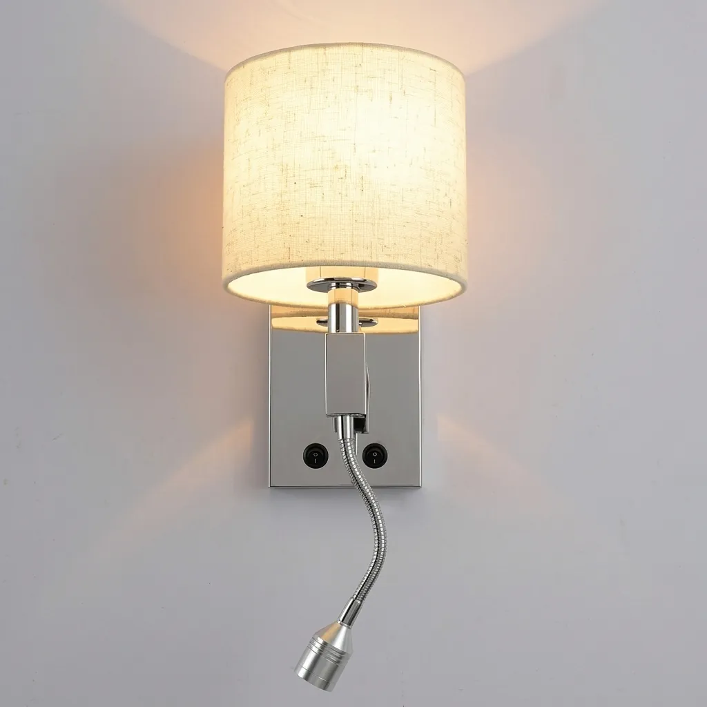 Wall Light With Adjustable Led Reading Lamp - Stainless Steel — LMP-1033 (image 6)
