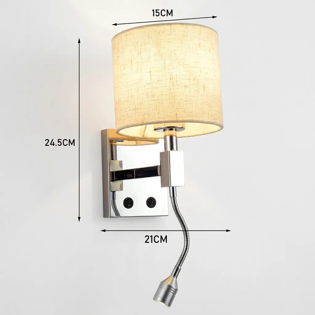 Wall Light With Adjustable Led Reading Lamp - Stainless Steel — LMP-1033 (image 8)