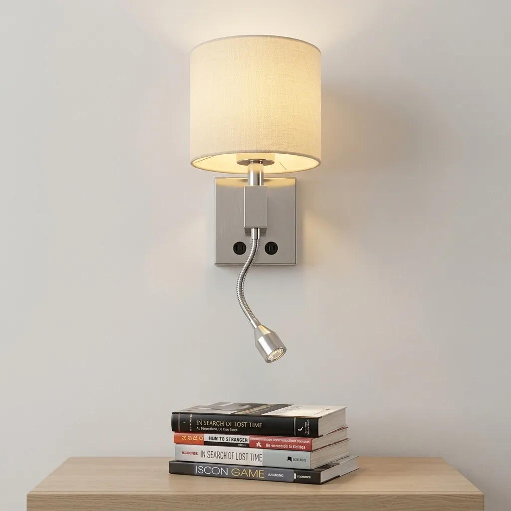 Wall Light With Adjustable Led Reading Lamp - Stainless Steel — LMP-1033 (image 9)