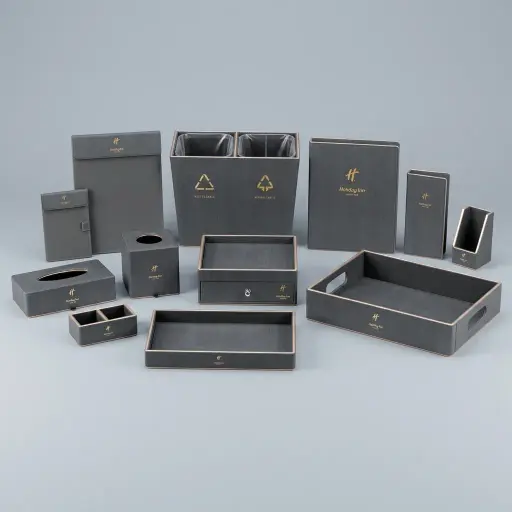 PU Leather 12-Piece Amenities Set with Single Remote Control Holder — LTH-1025
