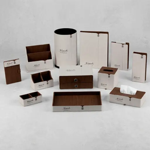 PU Leather 12-Piece Amenities Set with Magazine Rack — LTH-1026