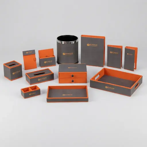 PU Leather 12-Piece Amenities Set with Amenities Tray With 2 Drawers — LTH-1027