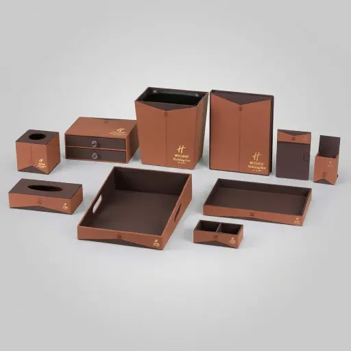 PU Leather 10-Piece Amenities Set with Single Remote Control Holder — LTH-1032