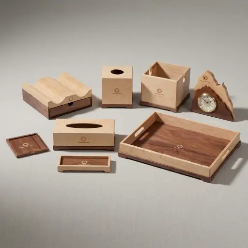 Wooden 8-Piece Amenities Set with Single Remote Control Holder — LTH-1040