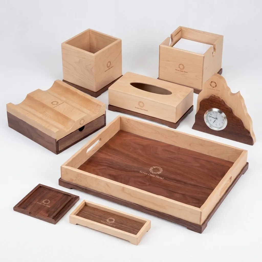 Wooden 8-Piece Amenities Set with Single Remote Control Holder — LTH-1040 (image 3)