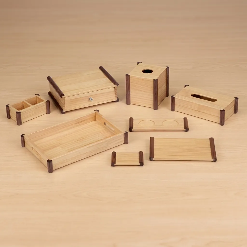 Wooden 8-Piece Amenities Set with Double Sachet Holder Box — LTH-1041 (image 3)