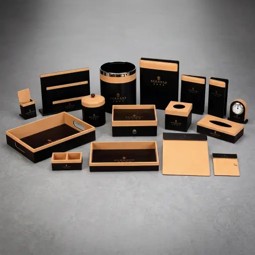 PU Leather 16-Piece Amenities Set with Double Sachet Tray Box