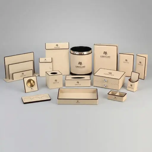 PU Leather 15-Piece Amenities Set with Square Tissue Box Cover