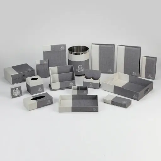 PU Leather 16-Piece Amenities Set with Double Remote Control Holder