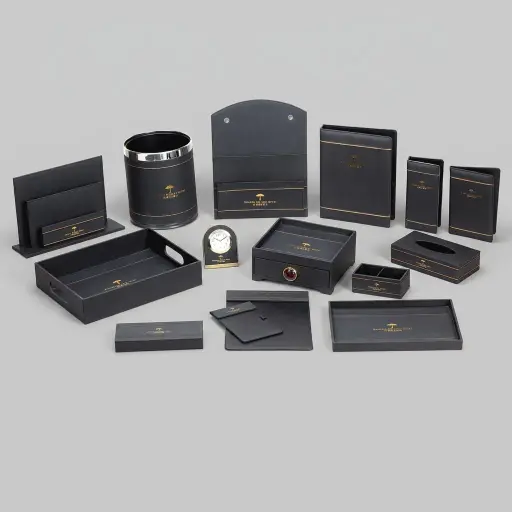 PU Leather 15-Piece Amenities Set with Shoe Tray Box