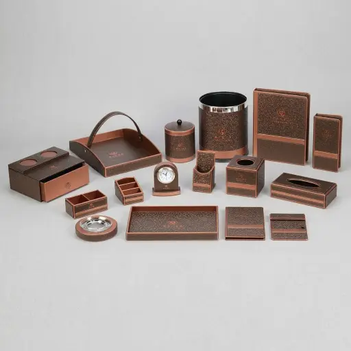 PU Leather 16-Piece Amenities Set with Sachet Holder Box With 3 Compartment