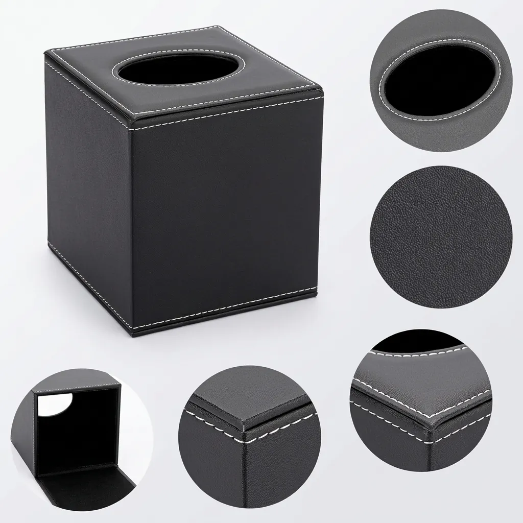 PU Leather Square Tissue Box Cover with Magnetic Bottom [1082] — LTH-1082 (image 7)