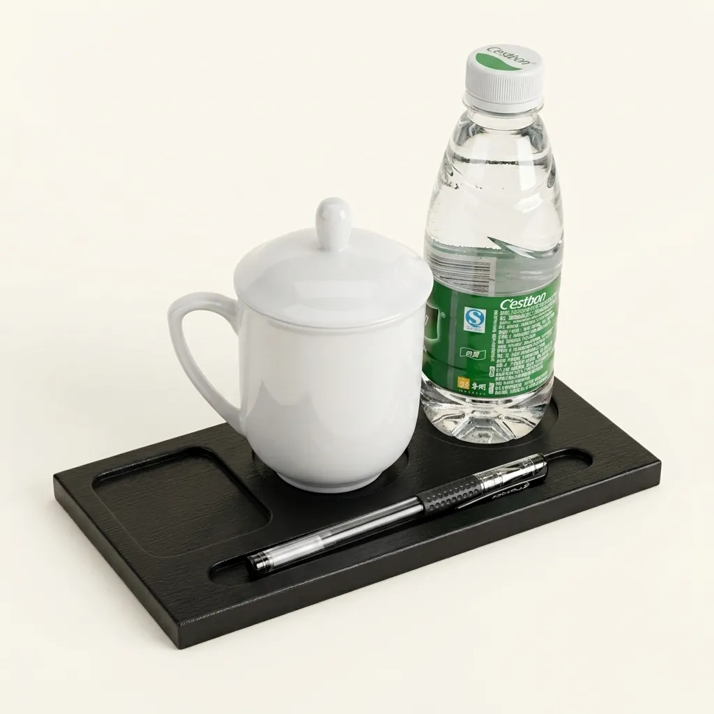 Pu Leather Coaster With Three-Hole Cup Holder & Pen Slot — LTH-1093 (image 6)