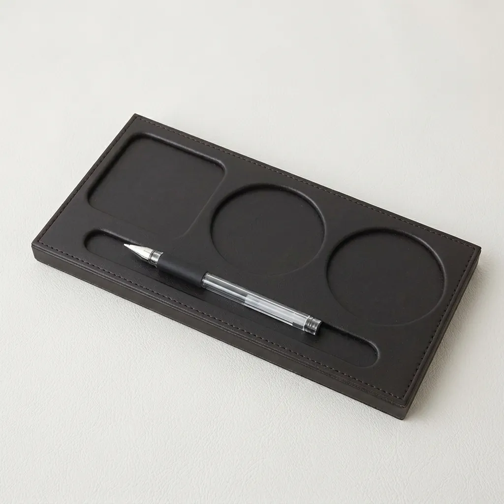 Pu Leather Coaster With Three-Hole Cup Holder & Pen Slot — LTH-1093 (image 8)
